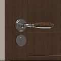 Metal and Wooden Door Handle on Brown Wooden Door with Keyhole and Classic Design