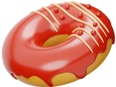 Appetizing Donut With Red Glaze Yellow Stripes And Red Dots 3d model