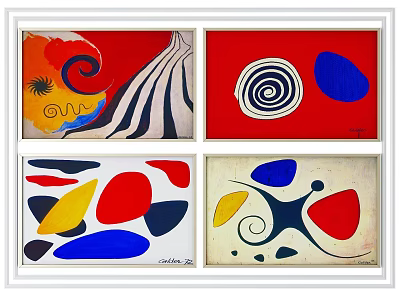 Tech Exhibition Hall Featuring Modern Art Paintings With Colorful Geometric And Spiral Patterns 3d model