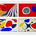 Tech Exhibition Hall Featuring Modern Art Paintings With Colorful Geometric And Spiral Patterns