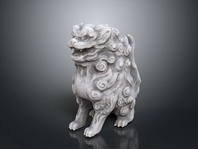 Traditional Chinese Stone Lion Statue With Curled Patterns And Majestic Posture 3d model
