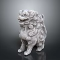 Traditional Chinese Stone Lion Statue With Curled Patterns And Majestic Posture