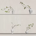 Minimalist White Vases With Green Leaf Branches On Neutral Wall Shelf