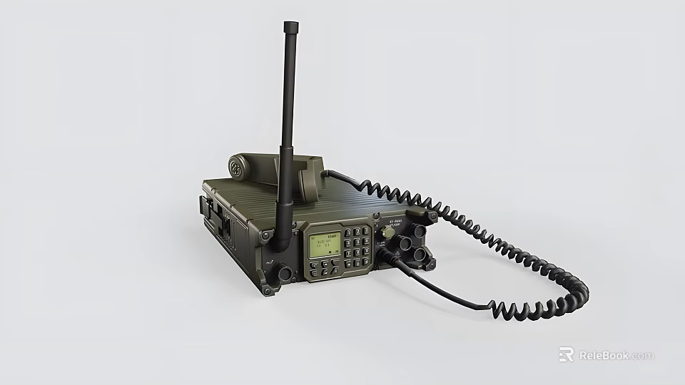 Tactical Military Weapon Communication Device With Antenna Digital Display And Coiled Handset 3d model 