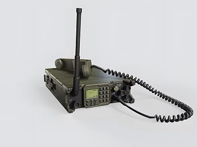 Tactical Military Weapon Communication Device With Antenna Digital Display And Coiled Handset 3d model