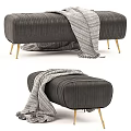 Dark Gray Vertical Tufted Sofa Stool With Golden Legs And Fringed Blanket