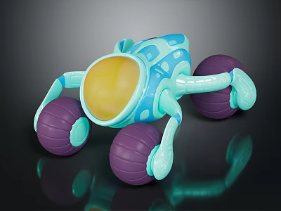 Colorful Children's Toy Car With Blue Spotted Body Purple Wheels And Yellow Front 3d model