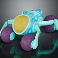 Colorful Children's Toy Car With Blue Spotted Body Purple Wheels And Yellow Front
