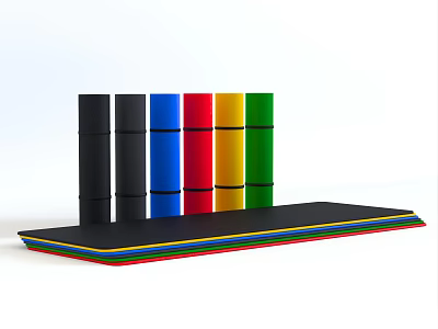 Colorful Stacked Exercise Mats As Sports Equipment With Various Colored Layers 3d model