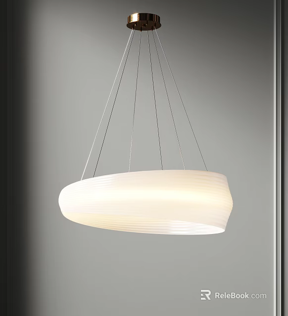 Modern White Circular Pendant Light With Ribbed Design And Soft Hanging Lighting 3d model