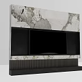 Modern TV Background Wall With White Grey Marble Texture Black TV Panel And Ribbed Base 3d model
