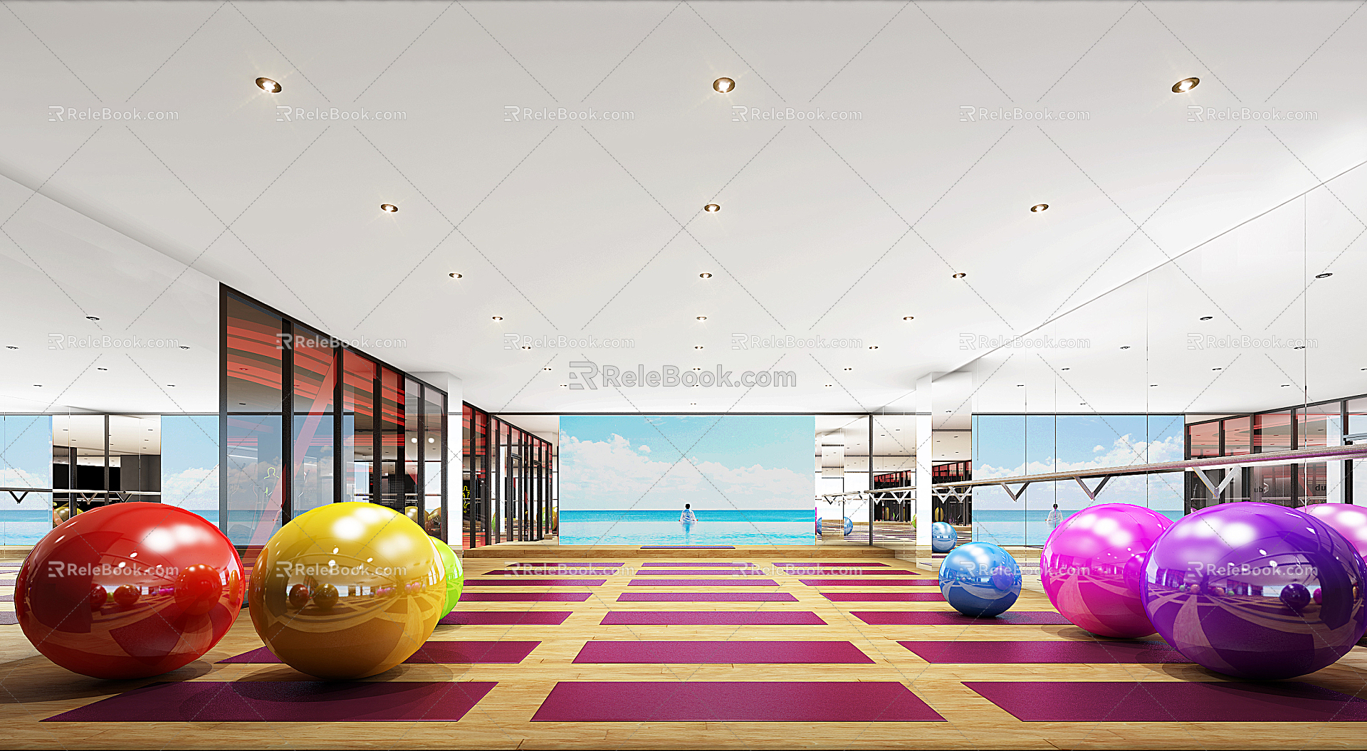 Modern Yoga Room Gym Fitness Club 3d model