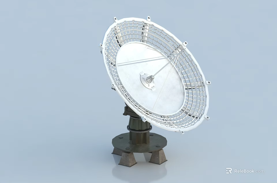 Military Weapon Radar System With Parabolic Reflector Metal Frame And Base Structure 3d model 