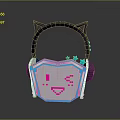 Cute Cat Ear Headphones With Pixel Art Smiley Face And Star Decorations