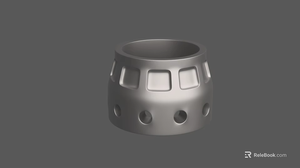 Metal Cylindrical Ring With Square Indentations And Circular Holes On Gray Background 3d model