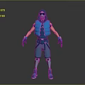 Hooded Masked Blue Character in Vest Shorts and Boots as Futuristic Biological Model