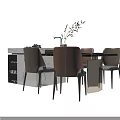 Modern Dining Table Set With Four Brown Chairs Marble Top And Decorative Vase