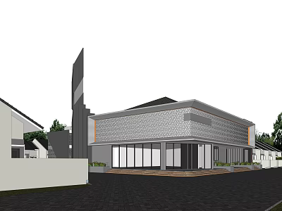 Modern Detached Villa Exterior Design With Large Glass Windows And Geometric Facade 3d model