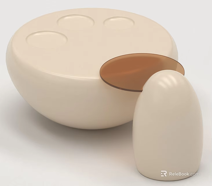 Modern White Coffee Table With Round Indentations And Brown Accent For Living Room Decor 3d model 