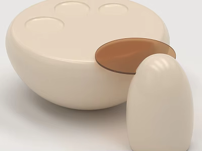 Modern White Coffee Table With Round Indentations And Brown Accent For Living Room Decor 3d model