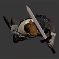 Detailed Medieval Warrior Game Movie Character In Full Armor With Swords Standing 3d model