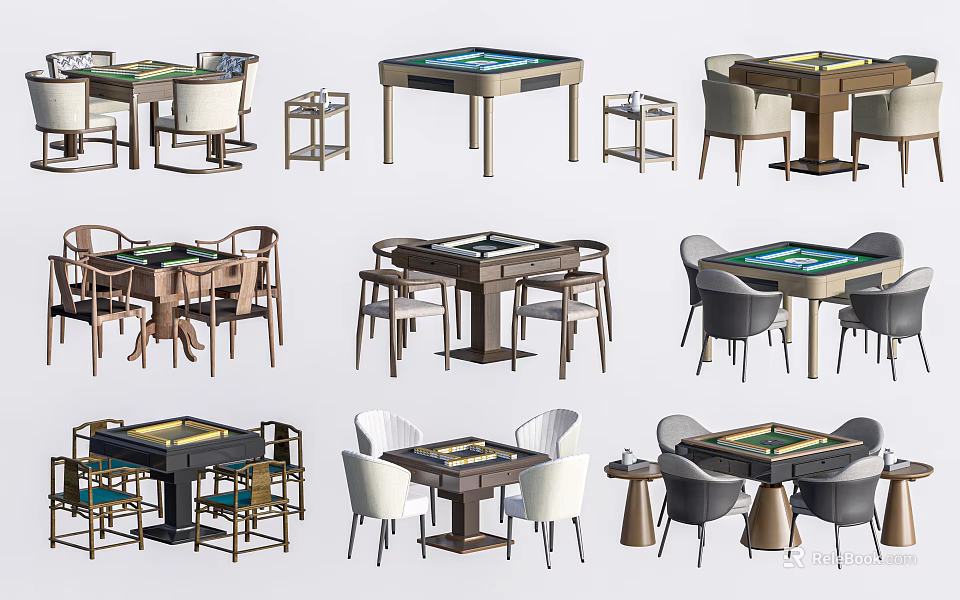 Various Modern Table And Chair Sets With Different Design Styles And Colors 3d model 