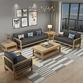 Cozy Modern Living Room With Solid Wood Fabric Sofa Set Stylish Coffee Table And Rug
