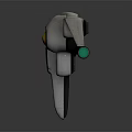 Futuristic Mechanical Device With Round Yellow Light Gray Body Wing Like Appendages And Green Accent