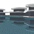 Modern Waterfront Architecture With Curved Roofs Glass Facades And Water Reflections