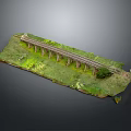Detailed Railway Viaduct Model With Green Grass And Trees On Gray Background