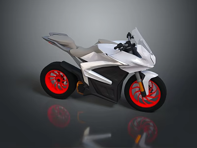 Modern Sporty Motorcycle with White Body Red Alloy Wheels and Sleek Design 3d model