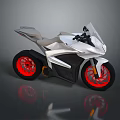 Modern Sporty Motorcycle with White Body Red Alloy Wheels and Sleek Design