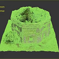 Cartoon Scene Of Ruined Brick Building With Green Plants On Top And Grass Base