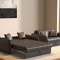 Black Leather Double Sofa With Ottoman In Modern Living Room Interior