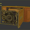 Vintage Camera With Orange Leather Case Black Lens And Folding Design