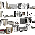Stylish Books And Magazines Collection Display With Open Book Vase And Sculpture
