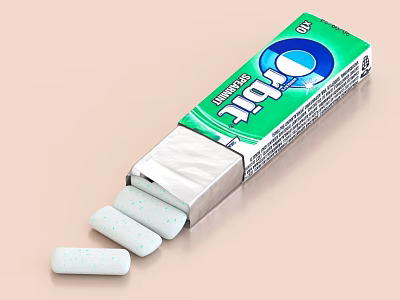 Dentyne Chewing Gum in Green Package with White Tablets and Green Specks Falling Out 3d model
