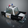 Cartoon Police Car Model With Red Blue Lights Black White Body Badge And 911 Number