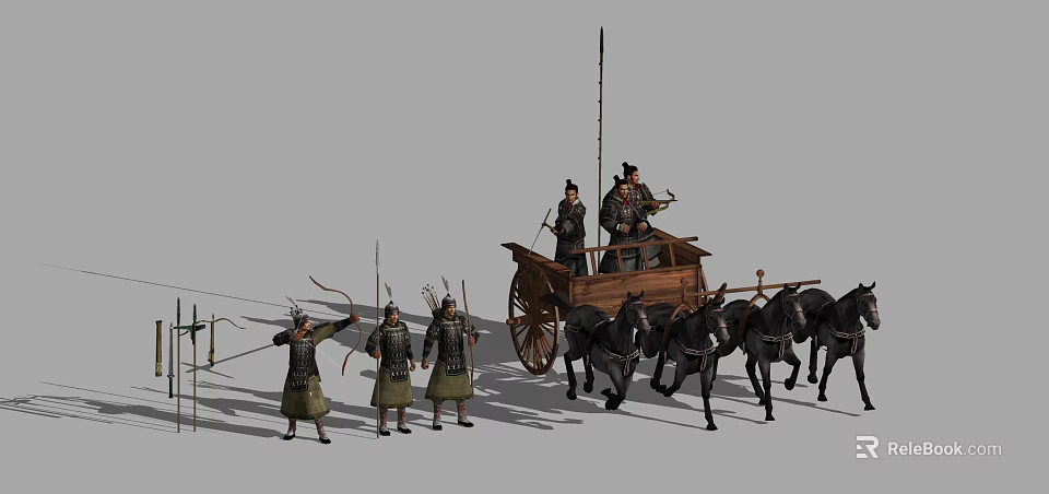 Game and Movie Characters Ancient Warrior Chariot with Armored Soldiers and Horses 3d model 