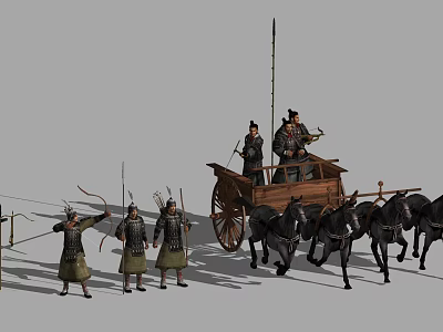 Game and Movie Characters Ancient Warrior Chariot with Armored Soldiers and Horses 3d model