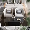 Modern Light Colored Two Seater Sofa Interior With Accent Chairs And Coffee Table 3d model
