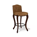 Classic Brown Upholstered Bar Stool With Wooden Legs And Metal Footrest
