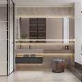 Modern Bathroom Interior Design With Large Window City View Stone Bathtub And Light Stone Flooring