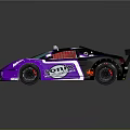 Purple Race Car Model With Coach Bell Logo CAT Design And Rear Spoiler