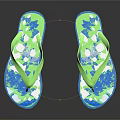 Summer Casual Flip Flops With Green Blue Floral Print Lightweight Design
