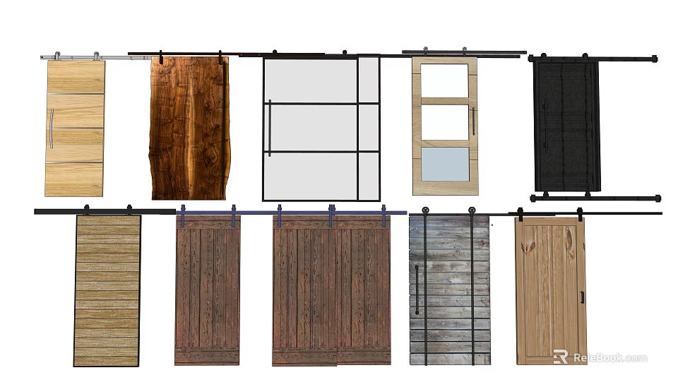 Barn Doors Various Wooden Glass And Metal Designs For Home Decor 3d model 