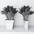 Bonsai Potted Plants With Pink Flowers Green Leaves In Brown Square Pots On Gray Background