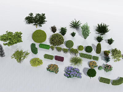 modern shrubs green plants flower bushes trees green belt landscape greening park greening roadside bushes 3d model
