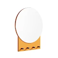 Round Mirror With Wooden Hook Board Featuring Four Hooks For Home Entryway