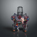 Futuristic Game Cinematic Female Character With Blue Outfit And Giant Mech Suit